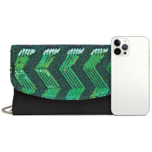 Miss Lulu (Black and Green) MISS LULU Gorgeous Sequins Evening Clutch Bag Chain Shoulder Bag 1