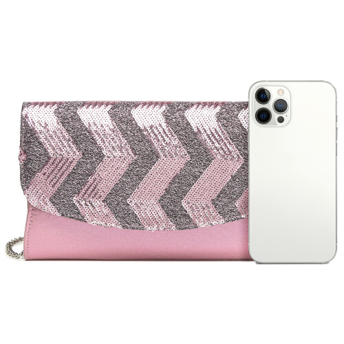 Miss Lulu (Pink) MISS LULU Gorgeous Sequins Evening Clutch Bag Chain Shoulder Bag 1