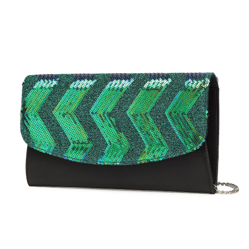 Miss Lulu (Black and Green) MISS LULU Gorgeous Sequins Evening Clutch Bag Chain Shoulder Bag 2