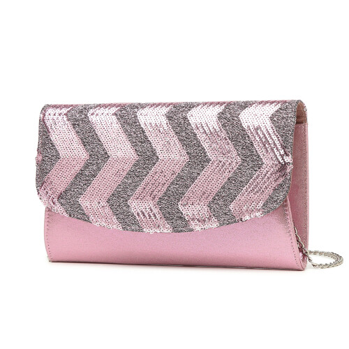 Miss Lulu (Pink) MISS LULU Gorgeous Sequins Evening Clutch Bag Chain Shoulder Bag 2