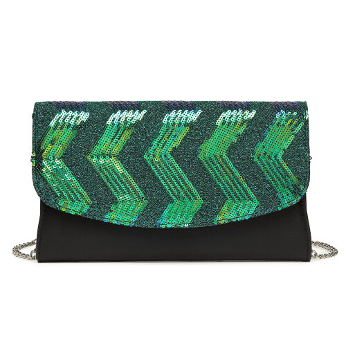 Miss Lulu (Black and Green) MISS LULU Gorgeous Sequins Evening Clutch Bag Chain Shoulder Bag