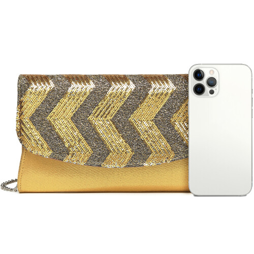 Miss Lulu (Gold) MISS LULU Gorgeous Sequins Evening Clutch Bag Chain Shoulder Bag 1