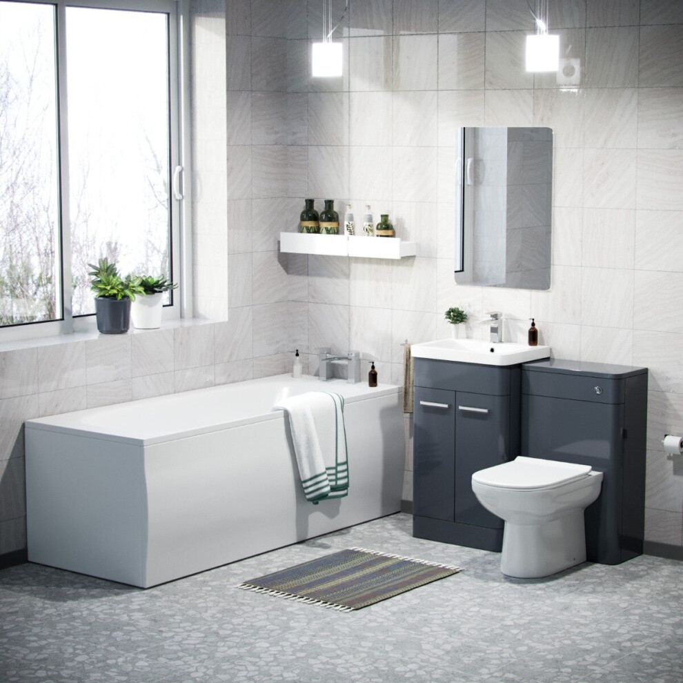 Nes Home 500Mm Basin Vanity Unit, Wc Unit, Btw Toilet & Bath Suite Anthracite