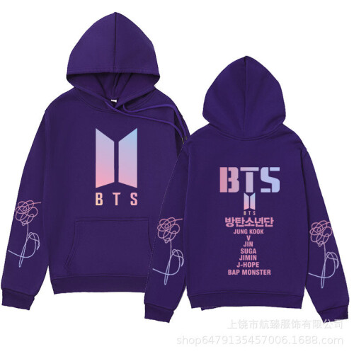 (L(170-175cm)) BTS Sweatshirt Threaded Drawstring Hoodie-Purple
