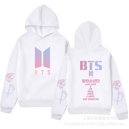 (XXL(180-185cm)) BTS Sweatshirt Threaded Drawstring Hoodie-White
