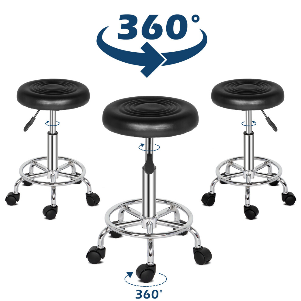 Round Rolling Bar Stool Faux Leather Seat Salon Barber Chair Height Adjustable