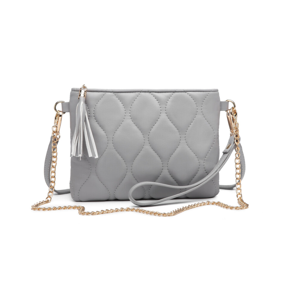 (Grey) MISS LULU Small PU Leather Soft Crossbody Bag