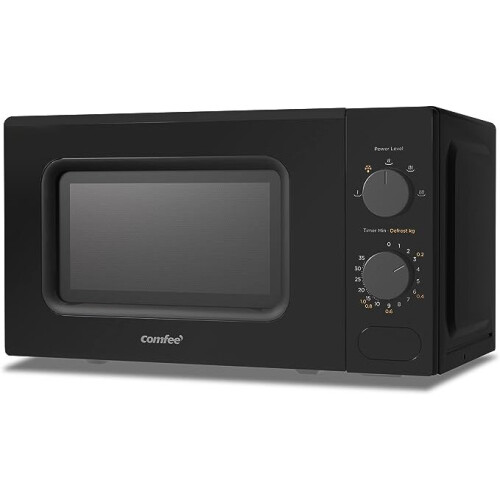 COMFEE' 700W 20L Black Microwave Oven With 5 Cooking Power Levels, Quick Defrost Function, And Kitchen Manual Timer - Compact Design CM-M202CC(BK)