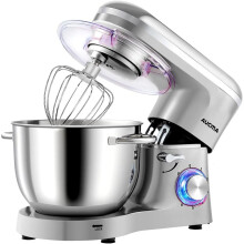 Aucma Stand Mixer, 6.2L Food Mixer 1400W Tilt-Head Electric Kitchen Mixer with Dough Hook, Wire Whip & Beater (6.2L, Shinny Silver)