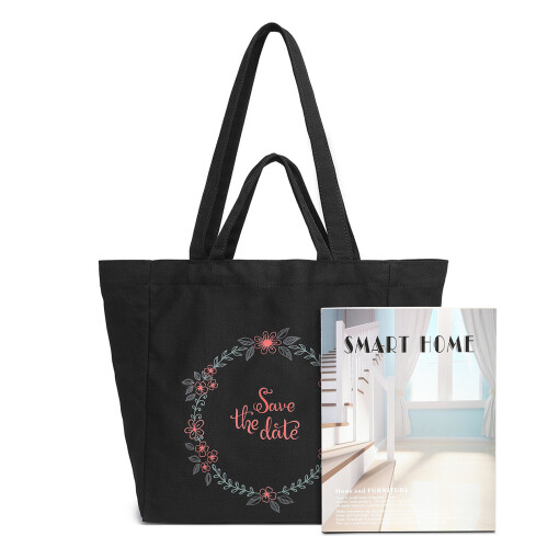 (Black) Reusable Canvas Shopping Tote Bag Casual Shoulder Bag 2