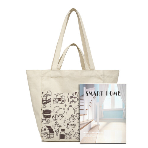 (Beige) Reusable Canvas Shopping Tote Bag Casual Shoulder Bag 2