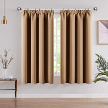 (46" x 54" - (117cm x 137cm), Beige-Pencil Pleat) 100% Blackout Curtains Plain Pencil Pleat Eyelet Ring Top Curtain Pair