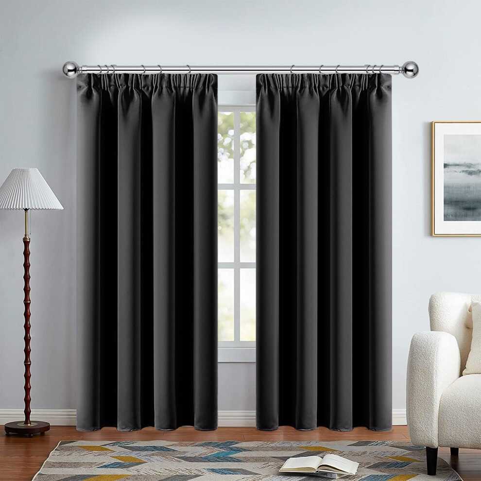 (66" x 90"-(168cm x 228cm), Grey-Pencil Pleat) 100% Blackout Curtains Plain Pencil Pleat Eyelet Ring Top Curtain Pair-image-OPC-PC7Z5TB-NEW