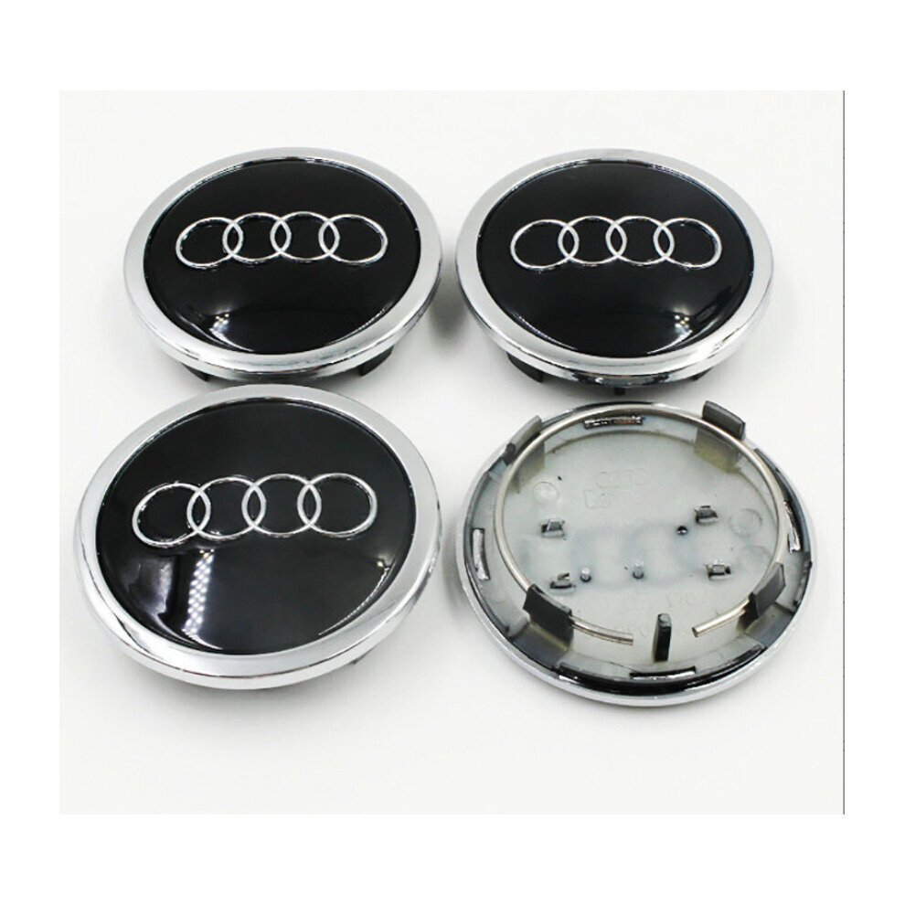 Paktoo Audi 77Mm Chrome Emblems Wheel Center Caps 4L0601170 Q5 Q7 Black