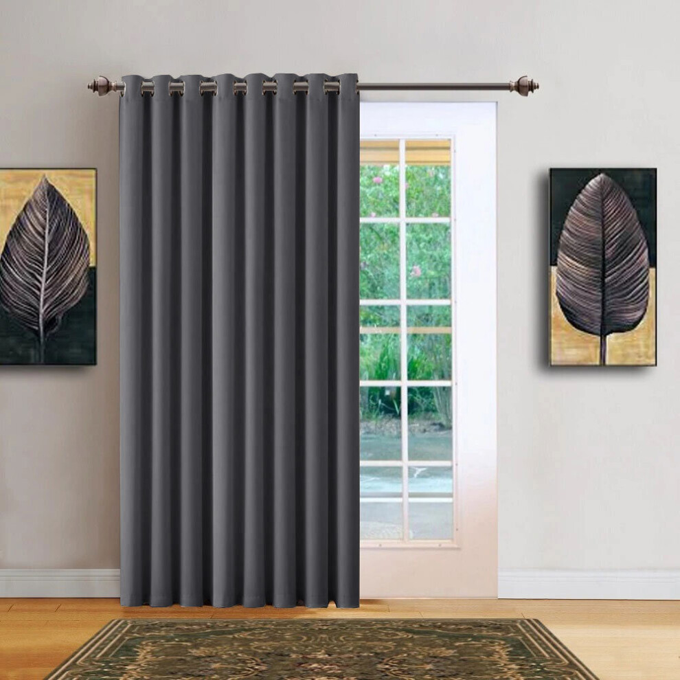 (66" x 84" - (168cm x 210cm) Single Panel, Grey-Ring Top) 100% Blackout Curtains Plain Pencil Pleat Eyelet Ring Top Curtain Pair