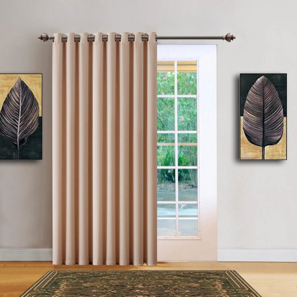 (66" x 84" - (168cm x 210cm) Single Panel, Beige-Ring Top) 100% Blackout Curtains Plain Pencil Pleat Eyelet Ring Top Curtain Pair