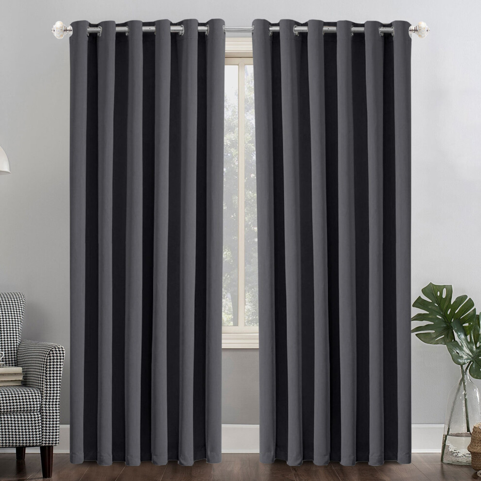 (90" x 90" - (228cm x 228cm), Grey-Ring Top) 100% Blackout Curtains Plain Pencil Pleat Eyelet Ring Top Curtain Pair