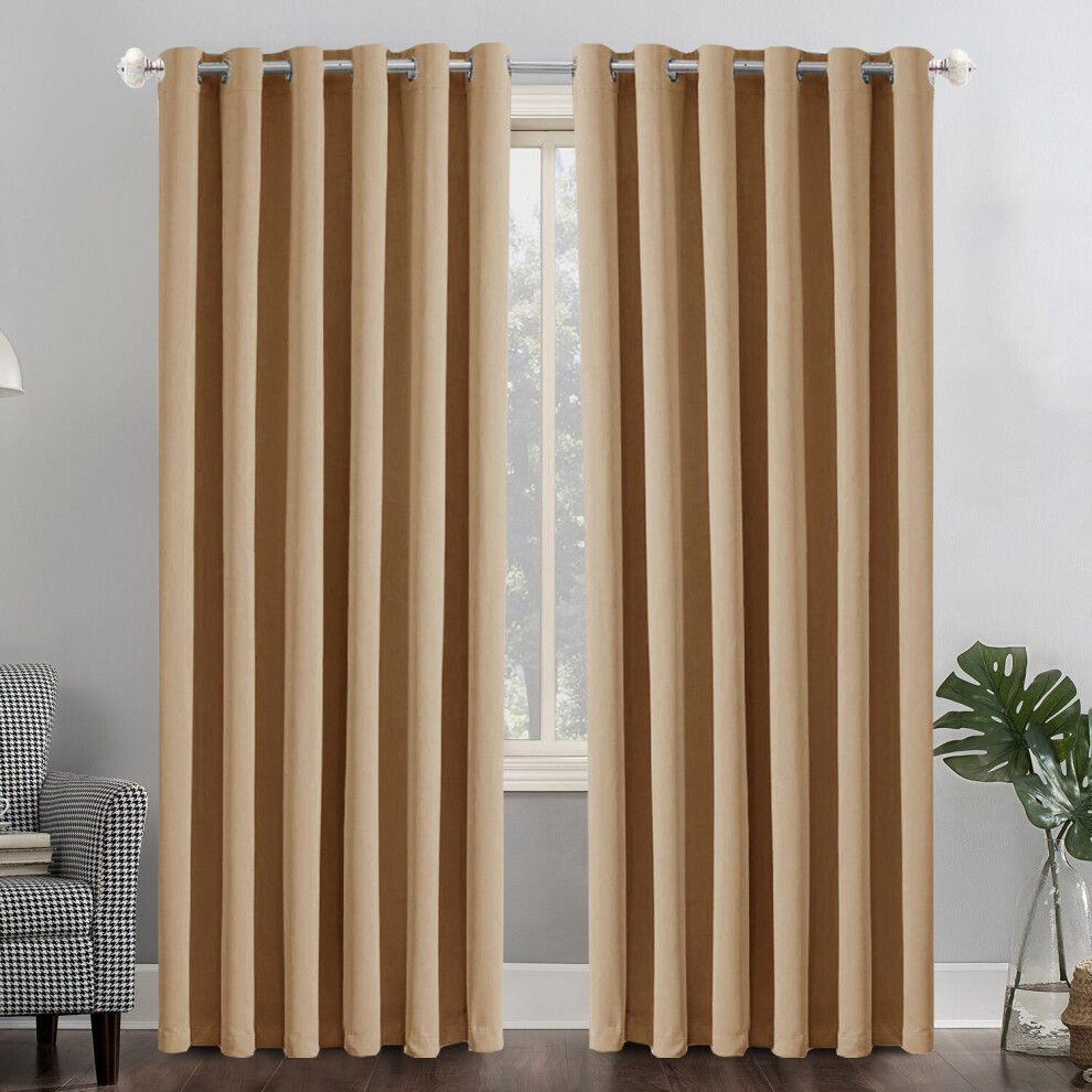 (90" x 90" - (228cm x 228cm), Beige-Ring Top) 100% Blackout Curtains Plain Pencil Pleat Eyelet Ring Top Curtain Pair