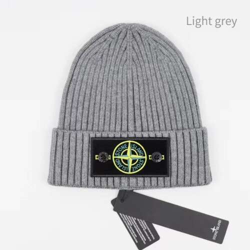 Grey Stone Island Hat Warm Thick Cap Cuffed Knit Stretch Beanie Hat on OnBuy