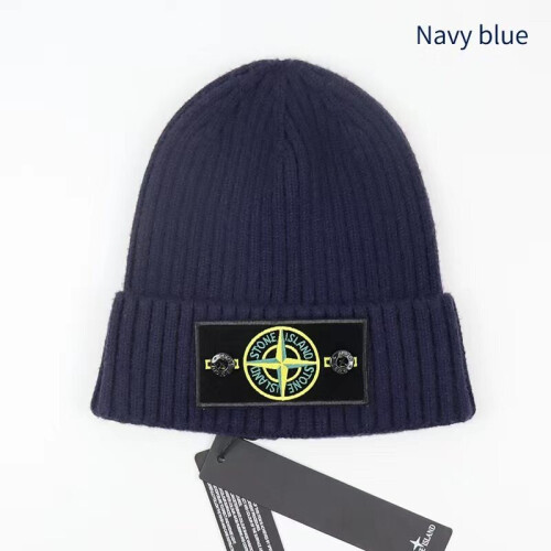 STONE ISLAND (Navy Blue) Stone Island Hat Warm Thick Cap Cuffed Knit Stretch Beanie Hat 2