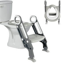 (Grey) Children Toilet Seat & Ladder Toddler Training Step Up Easy Fold Down For Kids