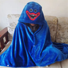 (Large, Blue) Halloween Poppy Playtime Huggy Wuggy Hooded Plush Throw Blanket Sleeping Casual Nightwear Cape Kids Adult Gift