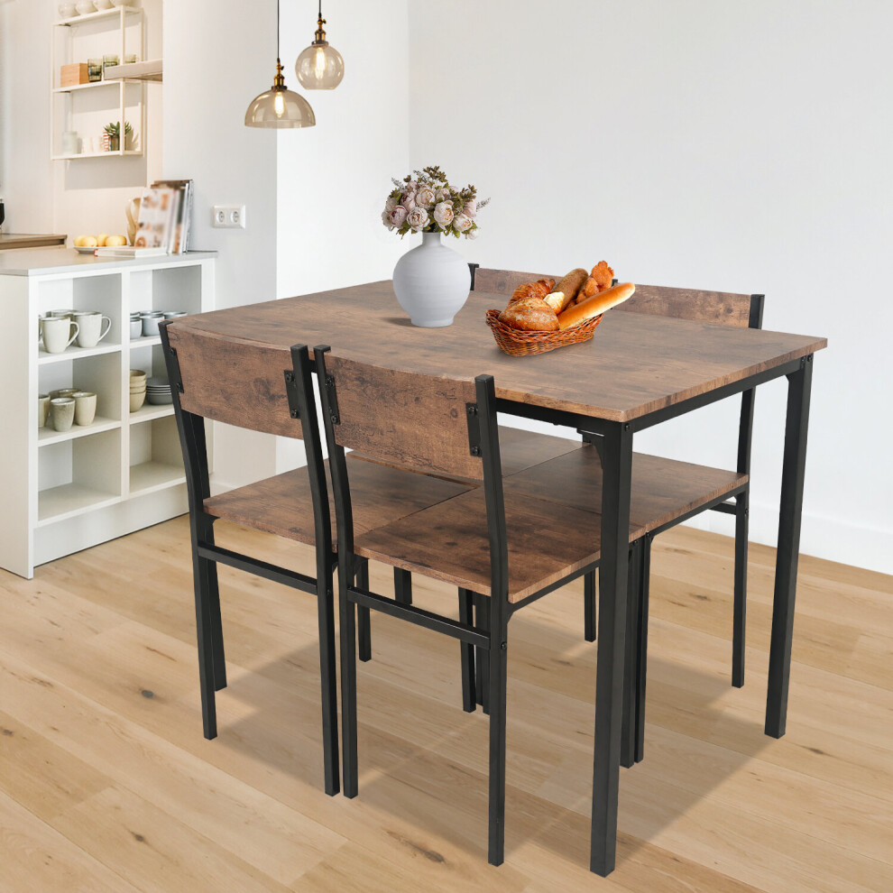 (Brown (table+4 chairs)) 4pcs Dining Table and Chairs Set Wooden Bench Seat