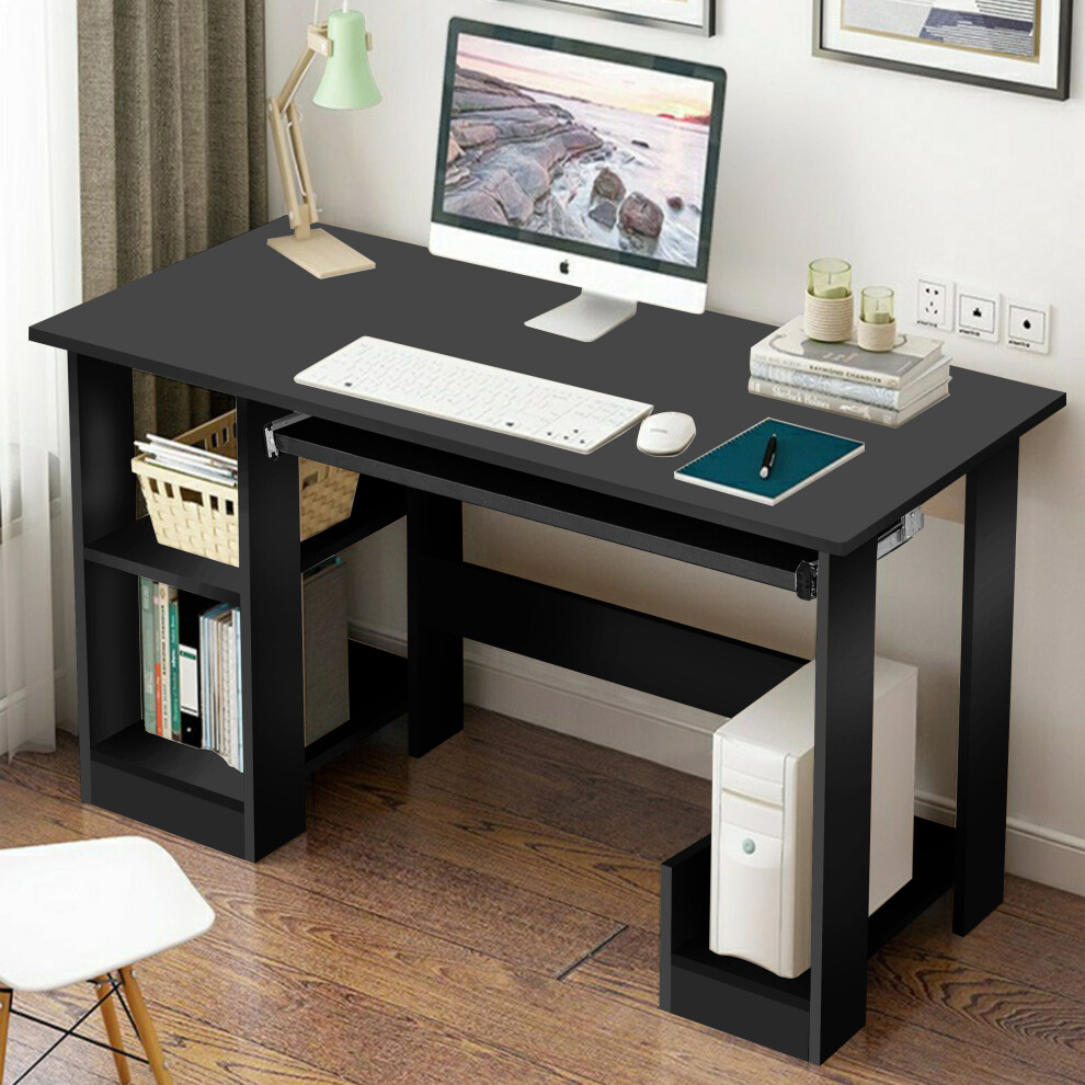 (Black) Computer Desk Home Laptop PC Table Shelves Workstation