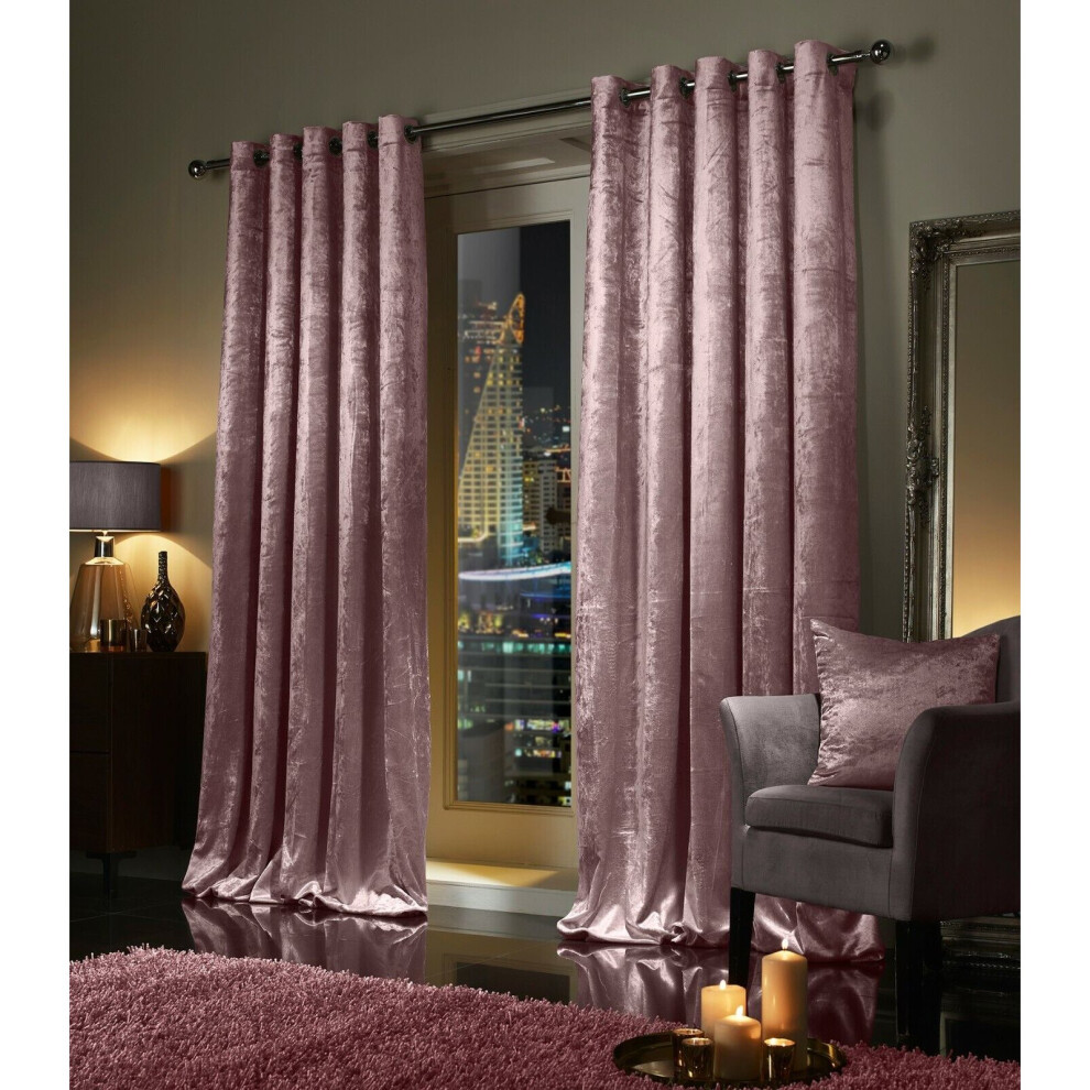 Blush Pink Crushed Velvet Curtains PAIR Ring Top Eyelet OR Pencil Pleat Tape Top