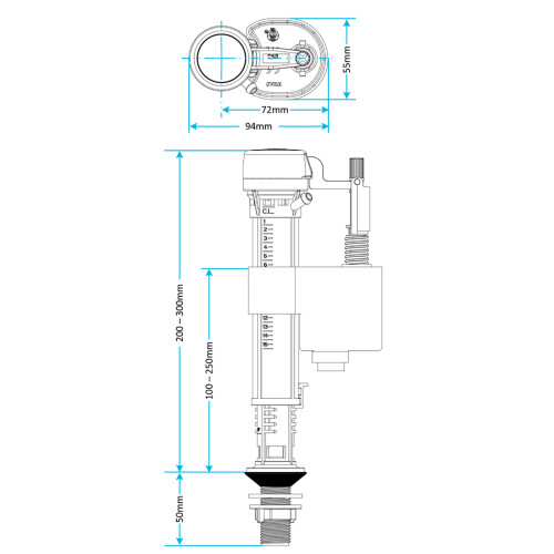 SPARES2GO Toilet Cistern Fill Valve Universal 1/2" BSP Adjustable Water Float Inlet (Bottom Entry) 1