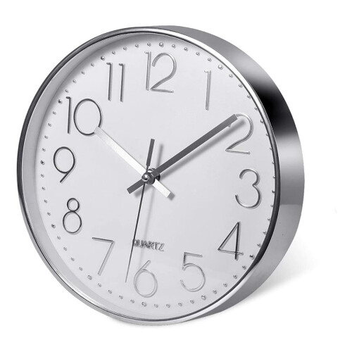 Premium Silver Wall Clock, , Modern Silent Wall Clock for Home Office Kitchen (25cm, Silver)