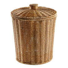 Round Woven Trash Can with Lid – Rattan/Wicker Waste Bin, Multi-Purpose Storage Organizer, 20x23.5x28 cm
