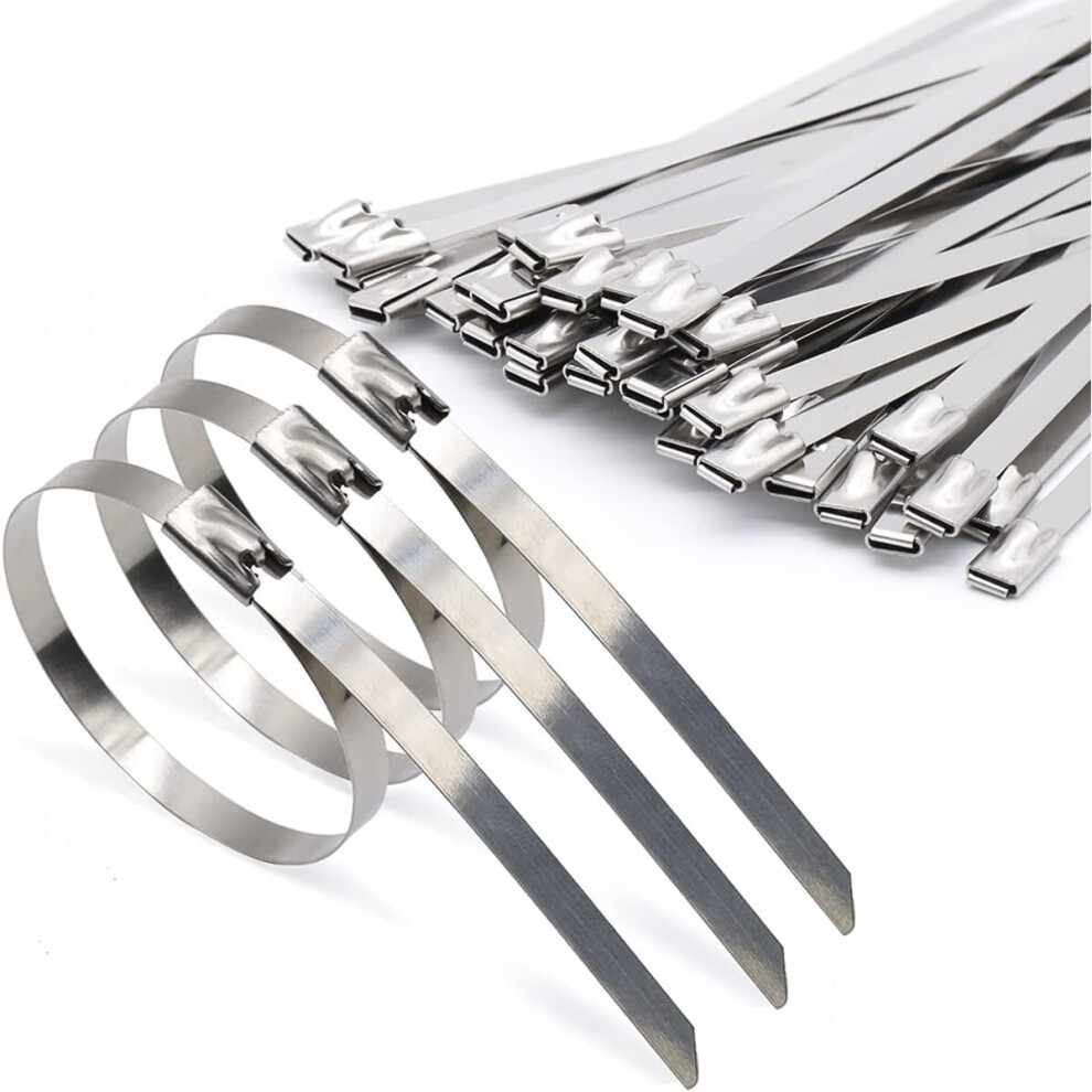 100 Pieces Heavy Duty Cable Ties, Stainless Steel Cable Ties Self-locking Cable Ties 4.6x300mm