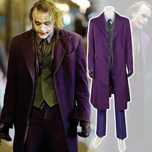 Movie Joker Heath Ledger Costume Cosplay Knight Coat Shirt Vest