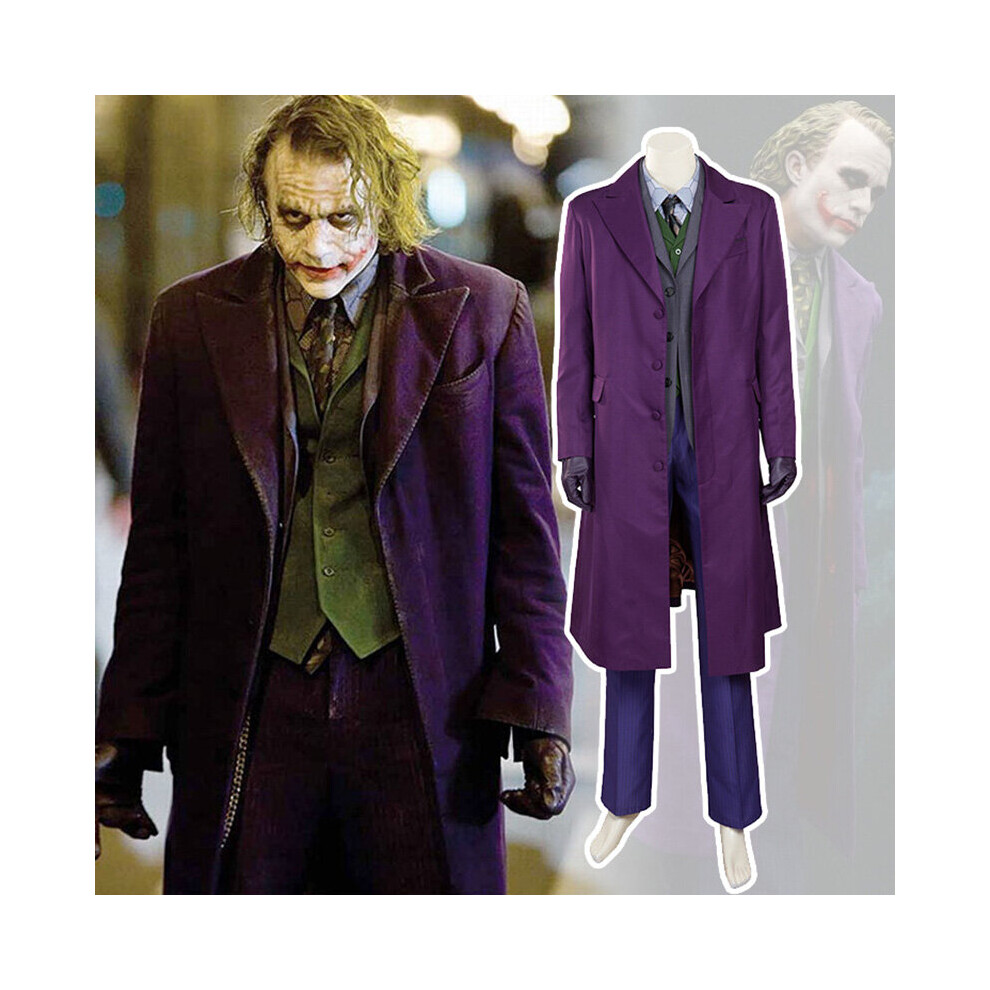 (2XL?180-185?) Movie Joker Heath Ledger Costume Cosplay Knight Coat Shirt Vest Full Suit Adult Outfit Coat Halloween Fancy Dress Up