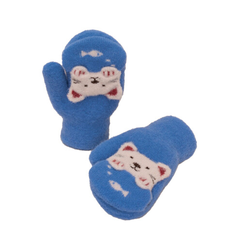 (Blue) Kids Gloves Mittens Unisex Accessories - Cat