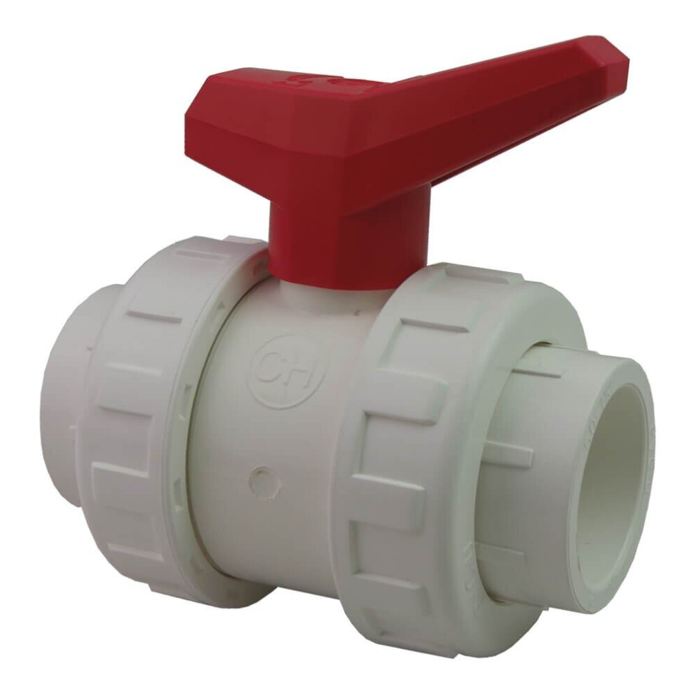 Plastica 1.5In Double Union Ball Valve White 5055672100478