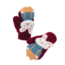 Kids Gloves Mittens Cute Animal Unisex Accessories - Burgundy Bunny
