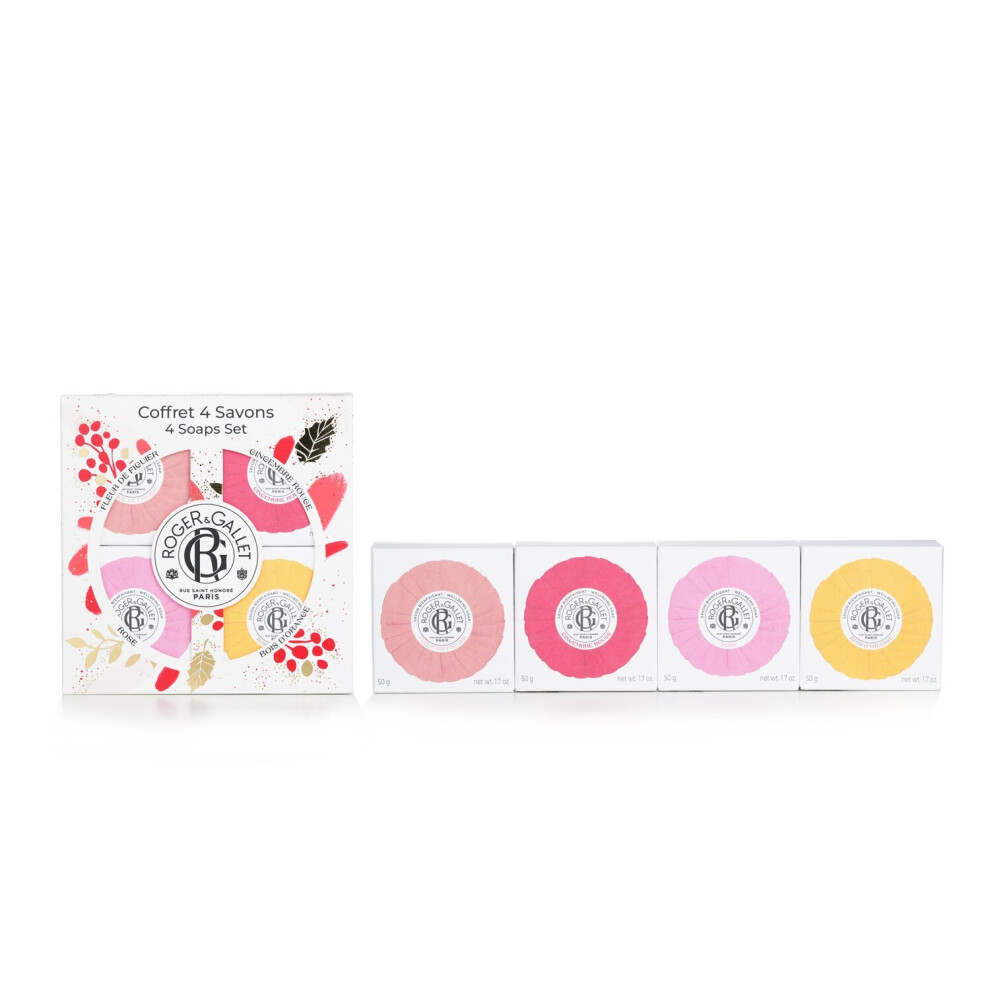 Roger & Gallet-Wellbeing Soaps Coffret: Fleur De Figuier 50g + Bois D'Orange 50g + Gingembre Rouge 50g + Rose 50g 912994-4pcs