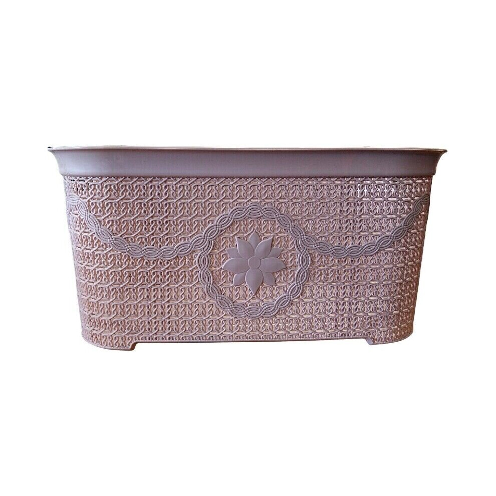 (Pastel Pink) 35L Plastic Washing Laundry Basket Rattan Knitted