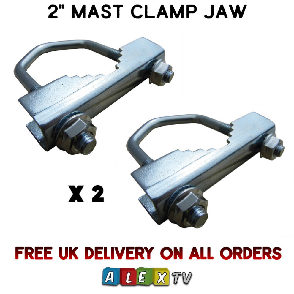 2 X Heavy Duty 2" Inch Steel Mast Clamp Jaw V U Bolt Aerial Satellite Cb Ham 3301414172978