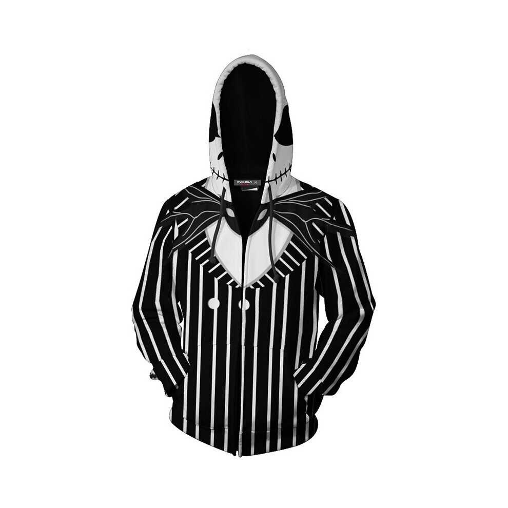 (2XL) Nightmare The Before Christmas Jack Skellington 3d Cosplay Costume Jacket Hoodie