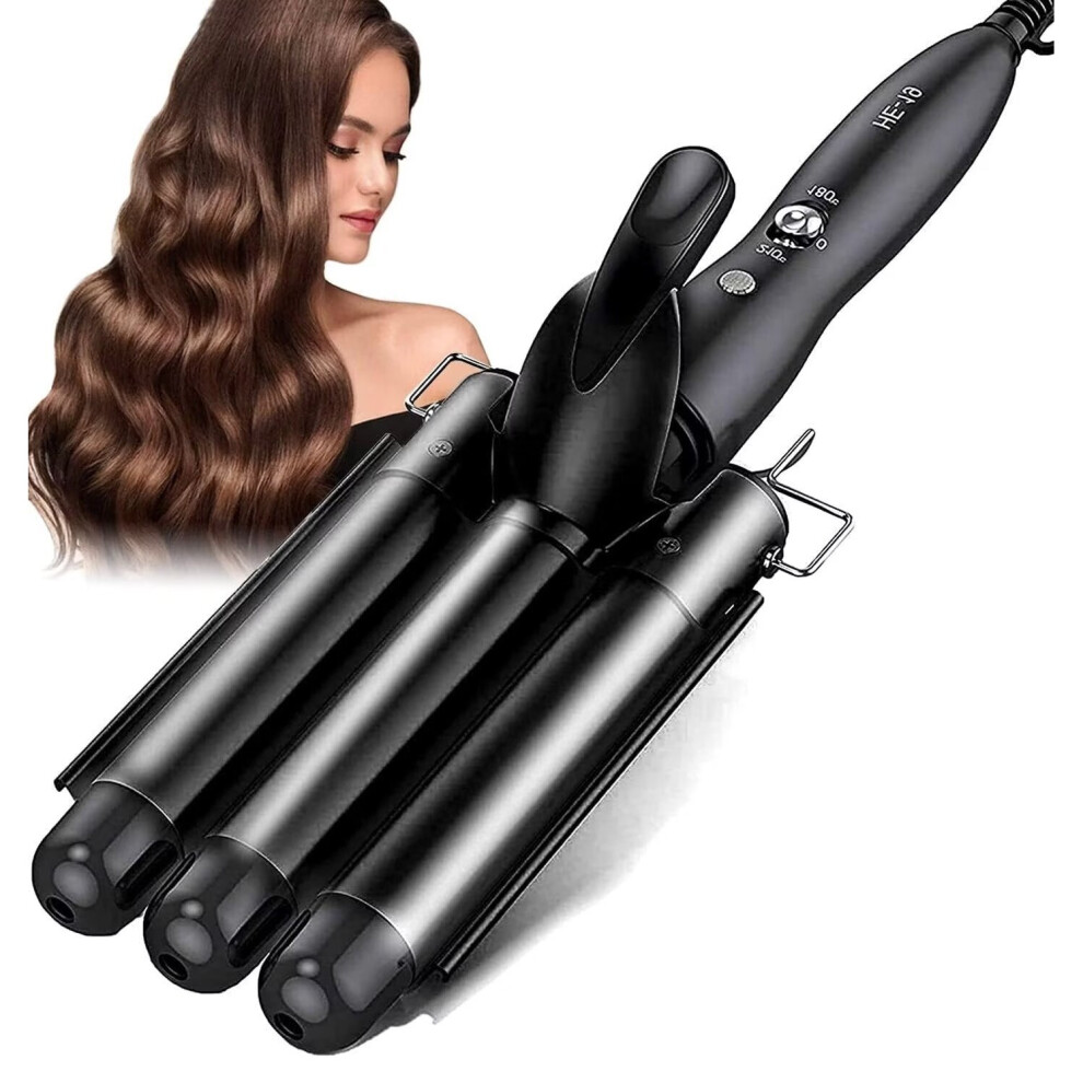 Rayches Black Hair Curler, 22Mm 3 Barrel Hair Waver Curling Wand