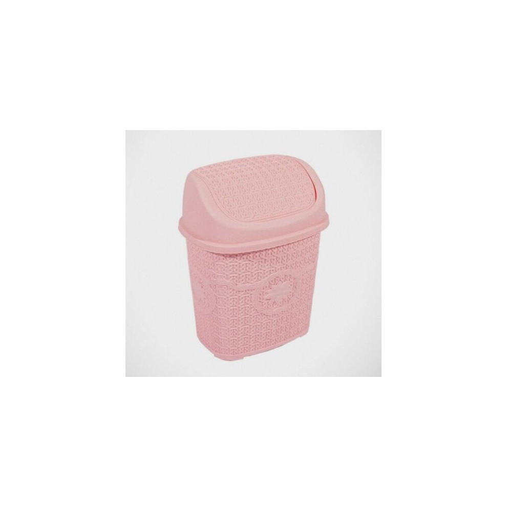 (Pink) 8L Mini Plastic Swing Lid Bin | Bedroom Bathroom