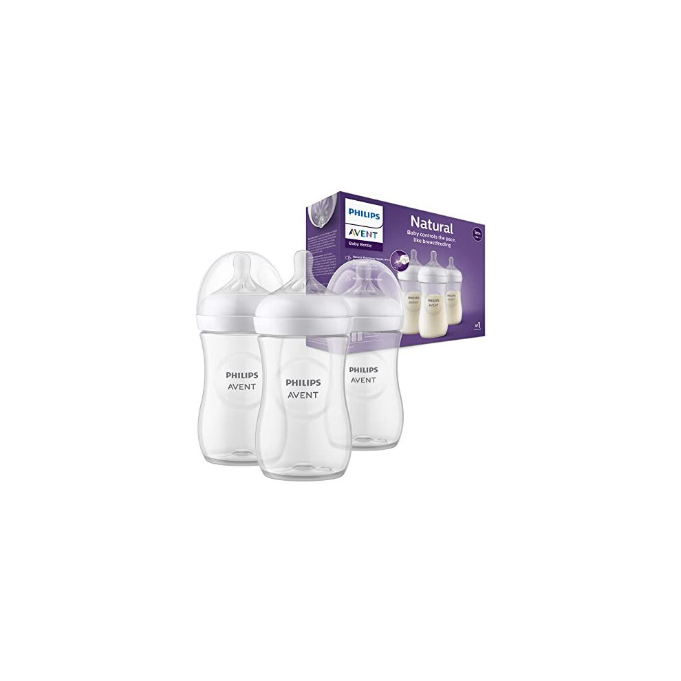 Avent Natural Response Baby Bottle - 3 x 260ml Baby Milk Bottle for Newborns and Up, BPA Free, 1+ Months (Model SCY903/03)