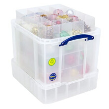 Really Useful Plastic Storage Box 35 Litre with XXL Lid with 4 Trays 1x6 + 1x9 + 1x12 + 1x16 Compartments Clear