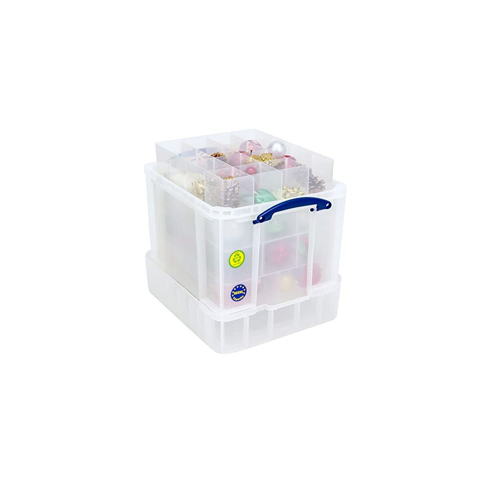 Really Useful Plastic Storage Box 35 Litre With Xxl Lid With 4 Trays 1X6 + 1X9 + 1X12 + 1X16 Compartments Clear