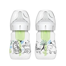 Dr Brown's Anti-Colic Options+ Wide-Neck Baby Bottle, 5oz/150ml, 2-Pack - Jungle Design