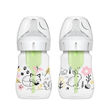 Dr Brown's Anti-Colic Options+ Wide-Neck Baby Bottle, 5oz/150ml, 2-Pack - Woodland Design
