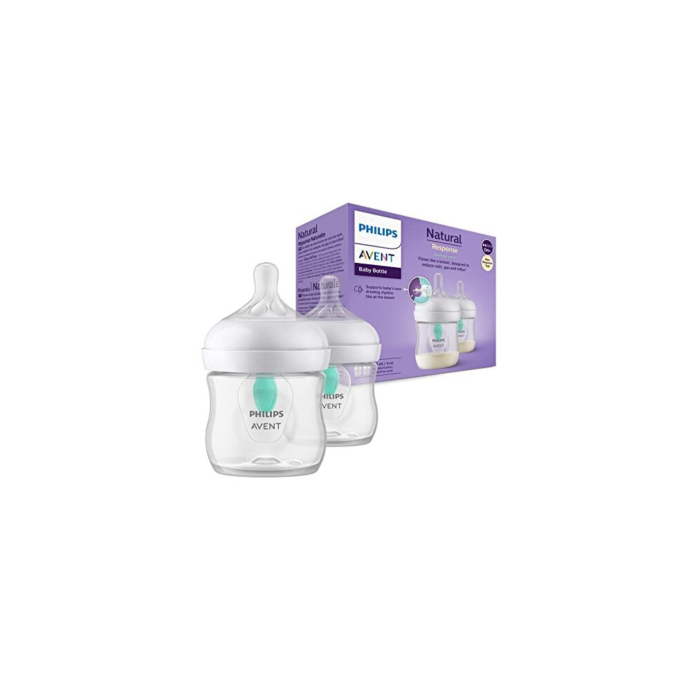Avent Natural Response Baby Bottle - 2X 125ml Baby Milk Bottle with AirFree Vent, BPA Free for Newborn Babies Aged 0 Months+ (Model SCY670/02)